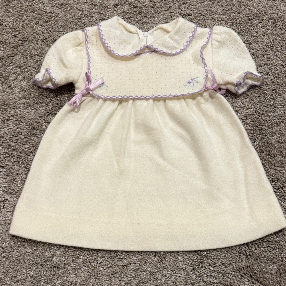 Vintage Little World Cream and Purple Baby Dress size 18 months from the 80’s